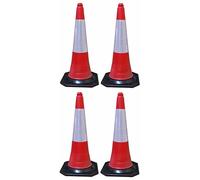 FERRETELIX 4 Unités Cône de Signalisation 75 cm avec Base en Caoutchouc Réfléchissante