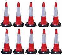 FERRETELIX Lot de 10 cônes de signalisation avec base en caoutchouc réfléchissant 75 cm base en caoutchouc 38 cm x 38 cm selon norme UNE EN-13422 réfléchissant 30 cm Classe II F