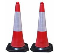 FERRETELIX Lot de 2 cônes de signalisation base caoutchouc 75 cm. Base réfléchissante en caoutchouc 38 cm x 38 cm. Poids : 2,5 kg environ F