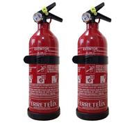 FERRETELIX® Lot de 2 Extincteurs 1 kg Poudre ABC - avec Supports de Fixation - Homologués pour Voiture, Maison, Bureau, Camping-Car ou Bateau - Fabrication 2025