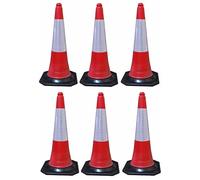 FERRETELIX® Lot de 6 Cônes de Signalisation - Hauteur 75 cm - Réfléchissants - Base en Caoutchouc 38x38 cm - Poids 2,5 kg F