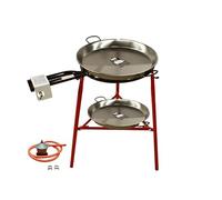 FERRETERIA LEPANTO Kit réchaud à paella avec brûleur à gaz butane, poêle à paella en acier poli, régulateur de gaz + 1,5 m de tuyau, support à 3 pieds renforcés (poli, 55 cm)