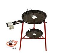 FERRETERIA LEPANTO Kit réchaud à paella avec brûleur à gaz butane, poêle à paella en acier poli, régulateur de gaz + 1,5 m de tuyau, support à 3 pieds renforcés (émaillé, 50 cm)