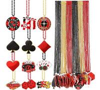 Ferreve Collier de perles Casino Night en vrac, 12 styles de dés de casino, collier de perles dorées rouges et noires pour fête d'anniversaire de casino, Perimeter of beaded necklace: about 31.5