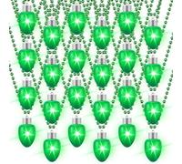 Ferreve Lot de 12 colliers de perles lumineuses Mardi Gras en vrac avec 3 modes d'éclairage pour défilé irlandais, carnaval, fête (vert)