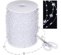 Ferreve Rouleau de perles artificielles en acrylique transparent de 8 mm et 3 mm, pour décoration d'intérieur, fête, bricolage, bouquet de mariée - 91,4 m