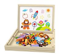 FERRGIA 135 Pièces Puzzle magnétique en Bois, Planche à Dessin Double Face, Puzzle forêt et Animaux, Jouet Portable pour Enfants, Jouet Montessori Enfant 3 Ans, Jeu magnétique pour Garçon et Fille
