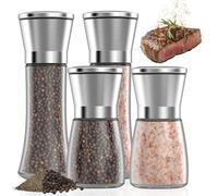 FERRGIA Lot de 4 Moulin a poivre,Noyau de Broyage en Céramique,Salieres et Poivrieres,Moulin à Sel Verre et Inox,Poivrier Réglable Manuel pour Maison,Cuisine(Sans épices)