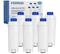 FERRGIA Lot de 6 Filtres à Eau pour De'Longhi - Compatible DLSC002,Magnifica S,Dinamica,Eletta Explorer - Cartouches Filtrantes pour Séries ECAM/ETAM/ESAM/BCO,Réduit calcaire l'eau,Testés et Certifiés