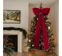 Ferricult Cimier d'arbre de Noël, 50 x 180 cm avec nœuds en Velours Extra Larges, Grand nœud Rouge pour décoration d'arbre de Noël, Couronne décoration pour la Maison (Rouge)