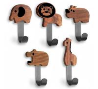 Ferricult Crochets muraux animaux, 5 pièces, jolis crochets muraux en bois pour chambre d'enfants avec Lions, éléphant, girafe, auto-adhésifs, décoration de la maison