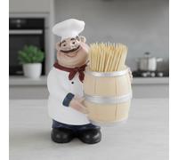 Ferricult Décoration de cuisine Fat Chef, figurine de chef en résine, porte-cure-dents avec baril pour comptoir cuisine, jolie statue pour la maison, le café ou le restaurant, décoration italienne
