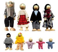 Ferricult Maison de poupée Personnes 9 Figurines familiales poupées en Bois posables Maison de poupée Mignonne Personnes Figurines Ensemble Jeu pour Filles garçons Enfants Accessoires po