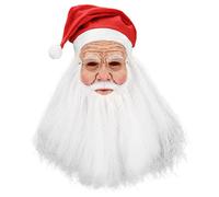 Ferricult Masque de Père Noël réaliste en latex avec barbe, cadre et chapeau rouge, accessoire de costume amusant pour femmes et hommes, fournitures fête cosplay, décoration d'intérieur