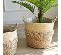 Ferricult Panier tissé en jonc de mer, Panier de Rangement tissé Fleurs Plantes Faites à la Main avec poignée pour Le Stockage Plantes à Linge Style2, Décor extérieur