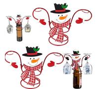 Ferricult Porte-Bouteille de vin, 2 PCS Christmas Snowman Rack, Porte-vin Mignon, métaux 1 Bouteille et 2 Verres, décoration pour la fête de Noël Noël