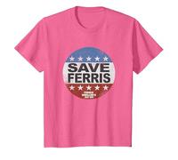 Ferris Bueller's Day Off Save Ferris American Button T-Shirt, Enfant, Rose Chiné, 3 Ans
