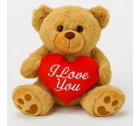 Ferro Stars Lot de 3 peluches Stitch avec oreilles de cœurs et fleur moulée en plastique, cadeau de Saint-Valentin, ours en peluche, avec cœur dans l'i Love You, 32 cm, 30 cm, 16 cm, (ours en peluche