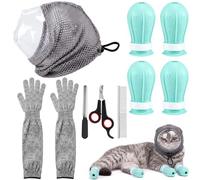 Ferrochef Kit de toilettage pour chat 10 pièces comprenant une muselière réglable, des bottes de protection des pattes, des gants résistants aux rayures, un coupe-ongles et un peigne pour le bain des