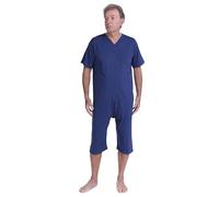 FERRUCCI COMFORT Combinaison sanitaire zippée en coton pour personnes âgées Santé à manches courtes et pantalon court - 9078 MC PC - Fabriqué en Italie, bleu foncé, M