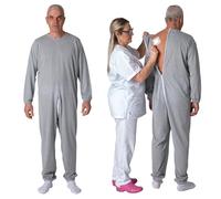 FERRUCCI COMFORT Pyjama sanitaire antibactérien pour personnes âgées avec fermeture arrière, protection anti-bactérienne à ions d'argent, DM 1, Alzheimer, Incontinence et Démence, gris, M