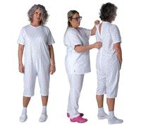 FERRUCCI COMFORT Pyjama Santé Col rond Manches Courtes Pantalon Court - 9017 MC PC - pour Personnes âgées, Incontinence, Alzheimer, Démence, 100% Coton Léger, Pour femme., XL
