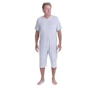 FERRUCCI - Pyjama en coton médical confort à manches courtes, short, 1 fermeture éclair/fermeture éclair derrière le dos pour l'été, Bleu, XL