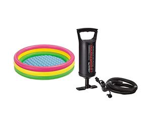 Ferry - 221803 - Piscine 3 Boudins Fond Gonflable & Double Quick II - Pompe à Main 36 cm