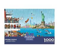 Ferry de la Statue de la Liberté à New York Puzzle en Bois Imperméable Puzzles De 1000 Pièces pour Adultes Cadeaux Amusant De Décoration pour La Maison