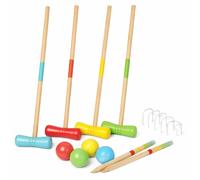 FERRY JOUETS Jeu de Croquet en Bois pour 4 Joueurs, avec Maillets, Boules, Arceaux Métalliques et Filet de Rangement, Jeu de Jardin, à partir de 6 Ans