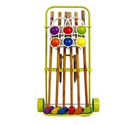 FERRY JOUETS Jeu de Croquet en Bois pour 6 Joueurs, Set Complet avec Chariot de Transport, 6 Maillets, 6 Boules, 8 Arceaux Métalliques, pour Jardin et Extérieur