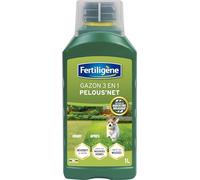 FERTILIGENE FGAZLIQ1 - Engrais Liquide Gazon 3 en 1 Pelous'Net 1 L - Reverdit le gazon - Limite mauvaises herbes et l'apparition des mousses - Avec bouchon doseur - Pour 67 m² - Fabriqué en France