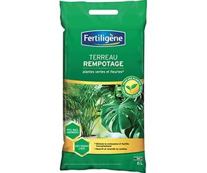FERTILIGENE FREMP6P - Terreau Rempotage Plantes Vertes et Fleuries 6 L - Stimule la croissance et facilite l'enracinement - Nourrit et reverdit en continu - Avec engrais organique - Fabriqué en France