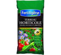 FERTILIGENE FH20M - Terreau Horticole 20 L - Stimule la Croissance et nourrit progressivement - Récoltes abondantes et Plantes 2 Fois Plus Belles - Enrichie en Engrais et fumier - Fabriqué en France