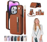 Fertilvrsus/Totaladdly Phone Case, Wallet Case for iPhone/Samsung, PU Leather Flip Cover with Card Slots, Detachable Wrist Strap & Crossbody Lanyard (for iphone X/XS,Brown)
