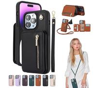 Fertilvrsus/Totaladdly Phone Case, Wallet Case for iPhone/Samsung, PU Leather Flip Cover with Card Slots, Detachable Wrist Strap & Crossbody Lanyard (for iphone XR,Black)