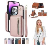 Fertilvrsus/Totaladdly Phone Case, Wallet Case for iPhone/Samsung, PU Leather Flip Cover with Card Slots, Detachable Wrist Strap & Crossbody Lanyard (for iphone X/XS,Pink)