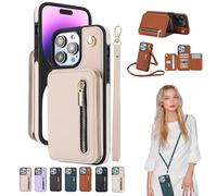 Fertilvrsus/Totaladdly Phone Case, Wallet Case for iPhone/Samsung, PU Leather Flip Cover with Card Slots, Detachable Wrist Strap & Crossbody Lanyard (for iphone 16 Pro,White)