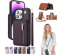Fertilvrsus/Totaladdly Phone Case, Wallet Case for iPhone/Samsung, PU Leather Flip Cover with Card Slots, Detachable Wrist Strap & Crossbody Lanyard (for iphone XR,Purple 2)