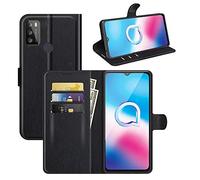 Fertuo Coque pour Alcatel 1S 2021, Antichoc Portefeuille Étui Housse en Cuir à Rabat Flip Cover Case avec Silicone Bumper, Porte Carte, Béquille, Boucle Magnétique pour Alcatel 1S 2021, Noir