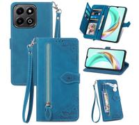 Fertuo Coque pour Honor X6b, Étui Housse en Cuir PU à Rabat avec Porte Carte, Chiusura Magnétique [Motif de Fleur] Flip Cover TPU Case Antichoc Portefeuille pour Honor X6b, Bleu