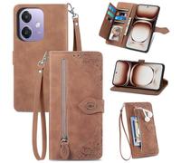 Fertuo Coque pour Oppo A40, Étui Housse en Cuir PU à Rabat avec Porte Carte, Chiusura Magnétique [Motif de Fleur] Flip Cover TPU Case Antichoc Portefeuille pour Oppo A40, Marron