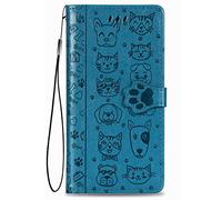 Fertuo Coque pour Oppo A57 4G / A57S / A77 4G, Antichoc Portefeuille Étui Housse en Cuir à Rabat avec Porte Carte, Chiusura Magnetica [Motif de Chat Chien] Flip Cover Case pour Oppo A57 4G, Bleu