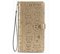 Fertuo Coque pour Oppo A57 4G / A57S / A77 4G, Antichoc Portefeuille Étui Housse en Cuir à Rabat avec Porte Carte, Chiusura Magnetica [Motif de Chat Chien] Flip Cover Case pour Oppo A57 4G, Or