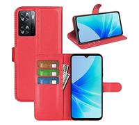 Fertuo Coque pour Oppo A57 4G / A57S / A77 4G, Antichoc Portefeuille Étui Housse en Cuir à Rabat Flip Cover Case avec Silicone Bumper, Porte Carte, Béquille, Boucle Magnétique pour Oppo A57 4G, Rouge
