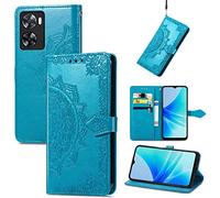 Fertuo Coque pour Oppo A57 4G / A57S / A77 4G, Portefeuille Étui Housse en Cuir à Rabat avec Porte Carte, Chiusura Magnetica [Motif de Mandala] Flip Cover Case Antichoc pour Oppo A57 4G, Bleu