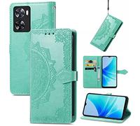 Fertuo Coque pour Oppo A57 4G / A57S / A77 4G, Portefeuille Étui Housse en Cuir à Rabat avec Porte Carte, Chiusura Magnetica [Motif de Mandala] Flip Cover Case Antichoc pour Oppo A57 4G, Vert