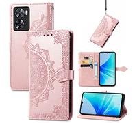 Fertuo Coque pour Oppo A57 4G / A57S / A77 4G, Portefeuille Étui Housse en Cuir à Rabat avec Porte Carte, Chiusura Magnetica [Motif de Mandala] Flip Cover Case Antichoc pour Oppo A57 4G, Or Rose