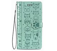Fertuo Coque pour Oppo A80 5G, Antichoc Portefeuille Étui Housse en Cuir à Rabat avec Porte Carte, Chiusura Magnetica [Motif de Chat Chien] Flip Cover Case pour Oppo A80 5G, Vert