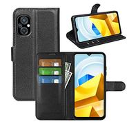 Fertuo Coque pour POCO M5, Antichoc Portefeuille Étui Housse en Cuir à Rabat Flip Cover Case avec Silicone Bumper, Porte Carte, Béquille, Boucle Magnétique pour POCO M5, Noir